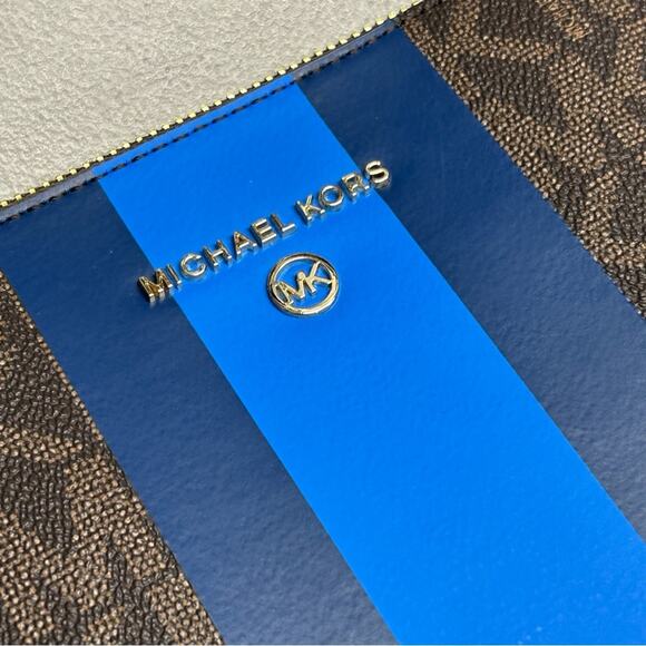 Michael Kors Crossbody Purse Cindy Dome Blue Center Stripe Brown MK Logo Bag NWT - Picture 3 of 8